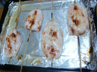 【原创DIY烤肉】——日式照烧烤鱿鱼的做法步骤：7