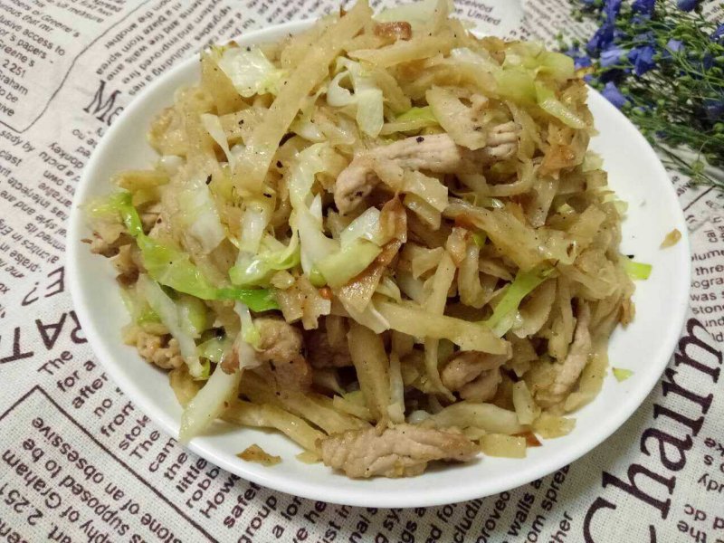 肉丝菜头炒饼的做法