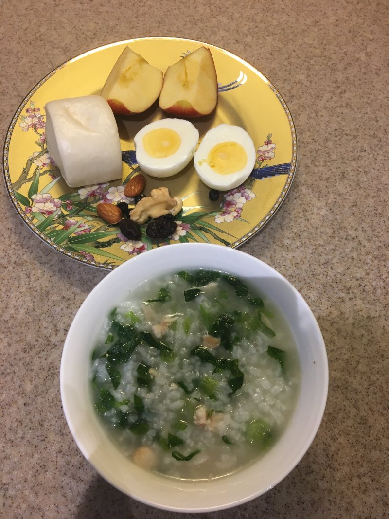 鸡丝青菜粥套餐的做法