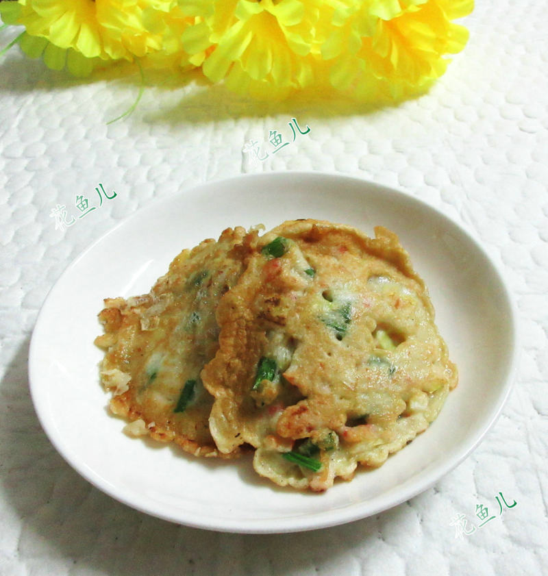 虾味球娃娃菜煎饼的做法