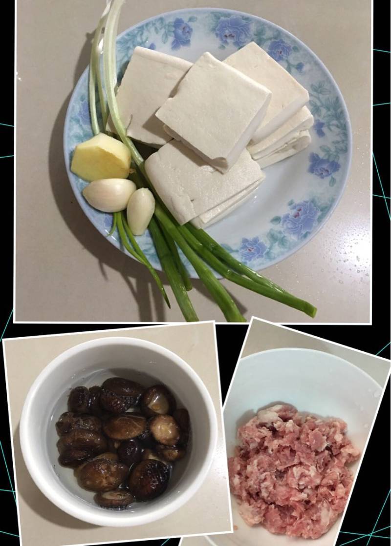 香菇肉末烧豆腐的做法步骤：1