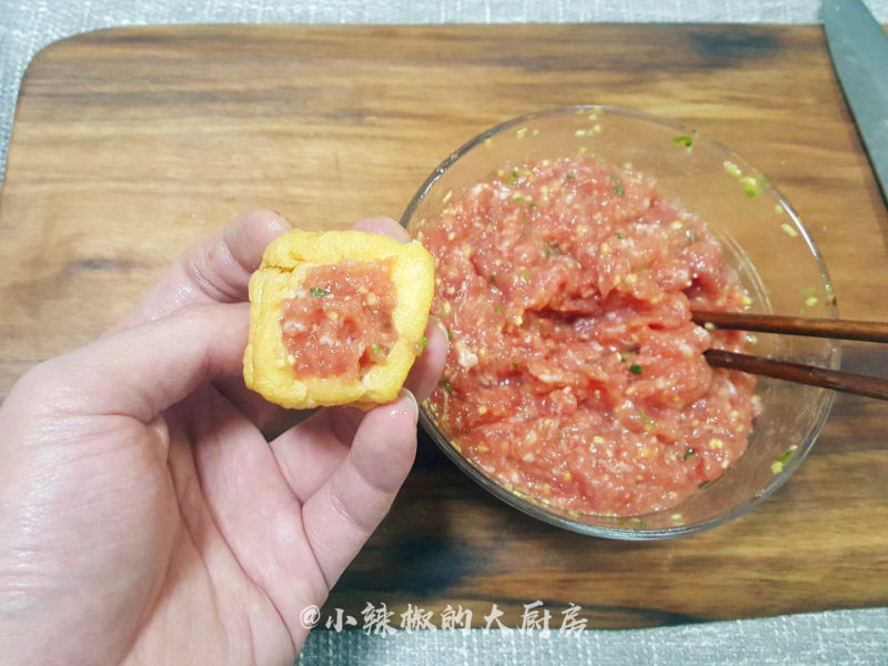 油豆腐酿肉的做法步骤：5