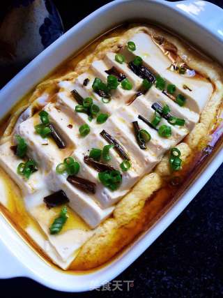 葱油豆腐蒸蛋的做法步骤：7
