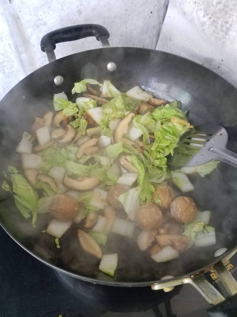 白菜香菇牛肉丸炖粉条的做法步骤：3