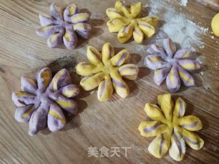 南瓜紫薯花朵馒头的做法步骤：8