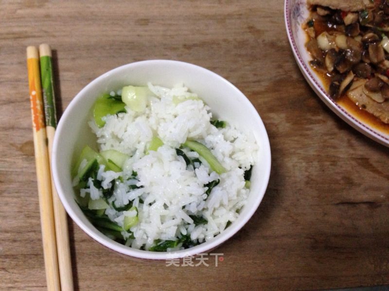 青菜焖饭+剁椒蘑菇炒肉