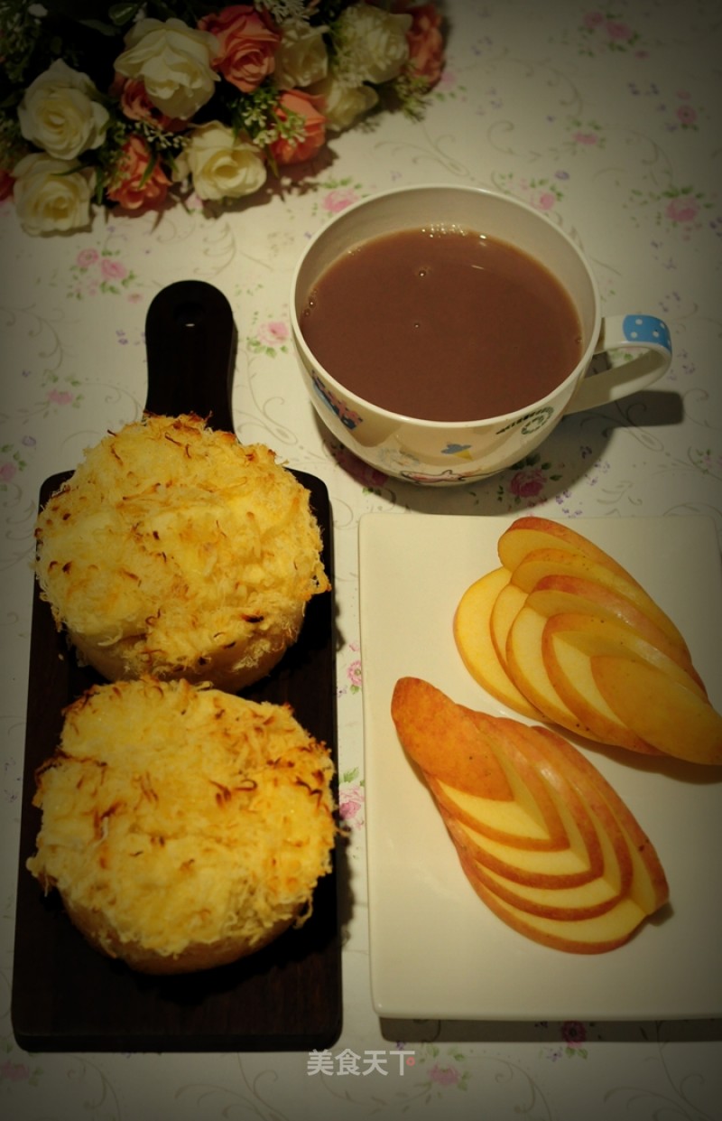 20160324早餐:肉松手撕面包,红豆红枣豆浆,苹果