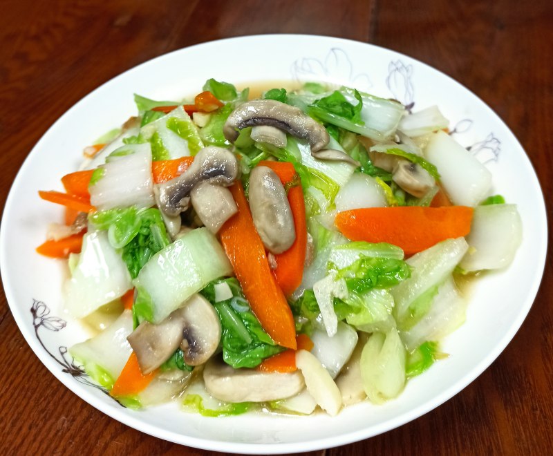 小白蘑菇炒白菜图片