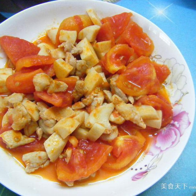 西红柿杏鲍菇炒鸡腿肉