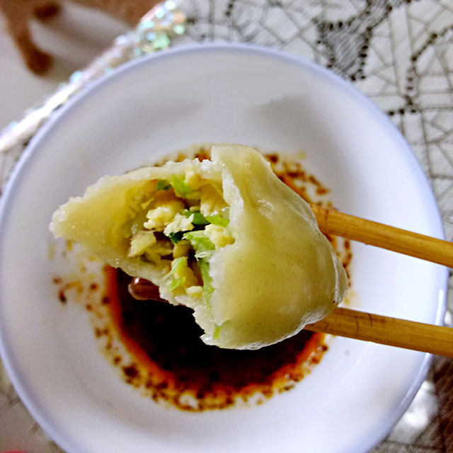 西葫芦黄瓜鸡蛋素馅蒸饺(冰箱扫货)