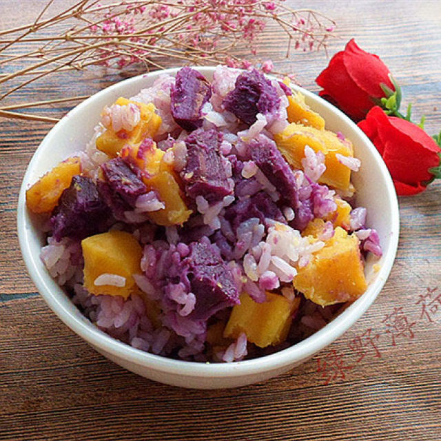 红薯紫薯蒸米饭