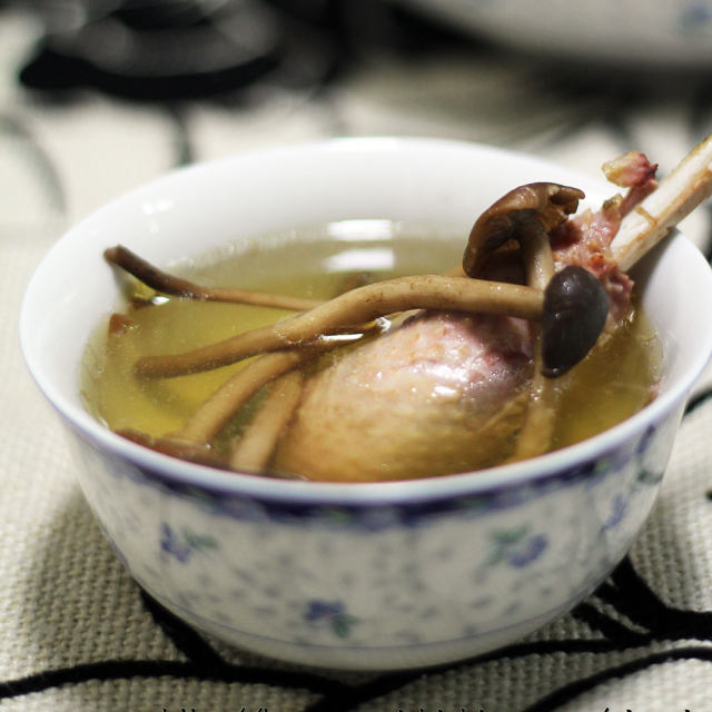简单2步打造美味鲜汤——茶树菇土鸡汤（催乳御寒）