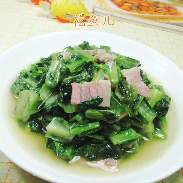 咸肉炒油麦菜