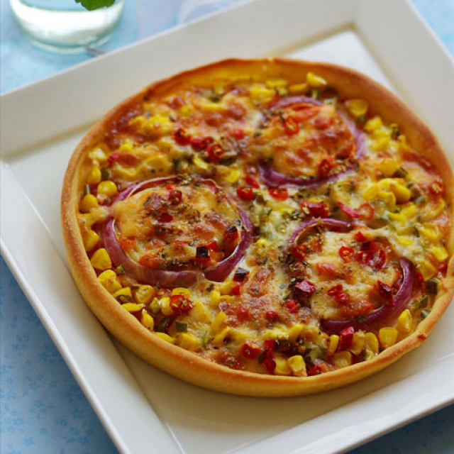 【DIY新奥尔良烤肉披萨】健康版玉米粉脆底披萨：缤纷奥尔良鸡丁披萨