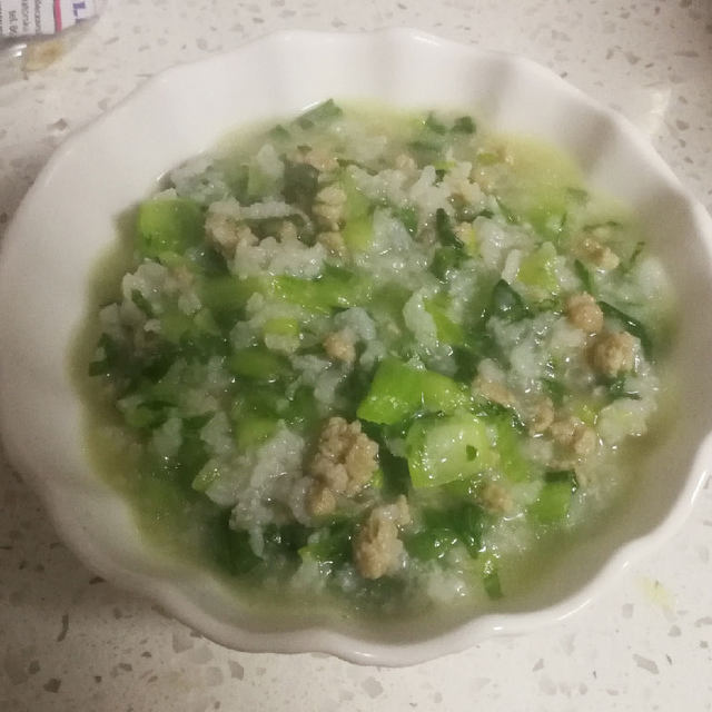 油菜肉末粥