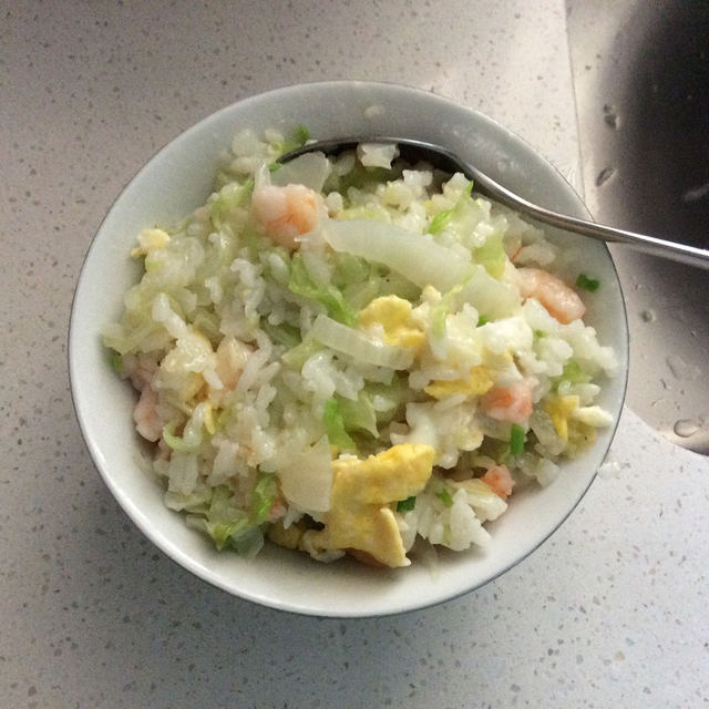 虾仁鸡蛋白菜炒饭，虾仁鸡蛋白菜拌饭