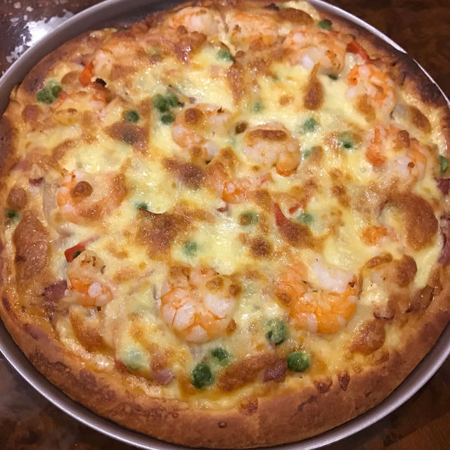 鲜虾培根披萨