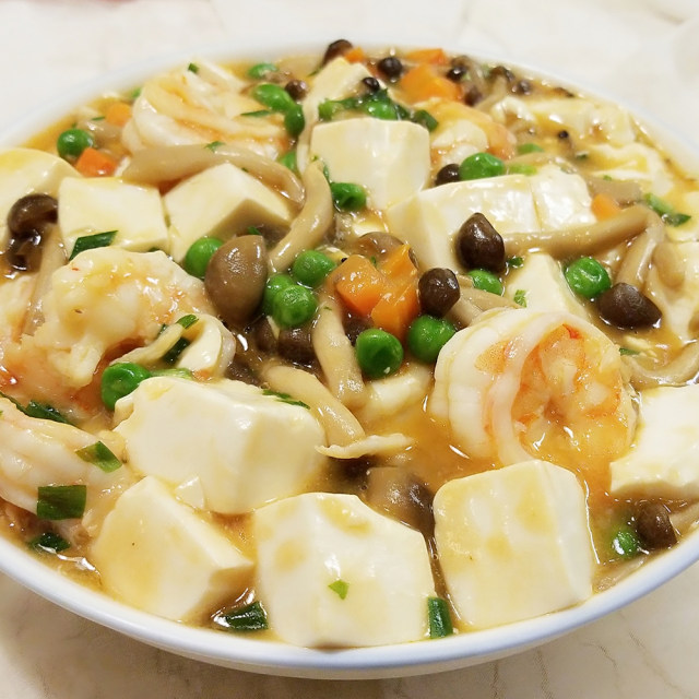 虾仁蘑菇豆腐