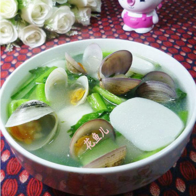 油菜蕻圆蛤年糕汤