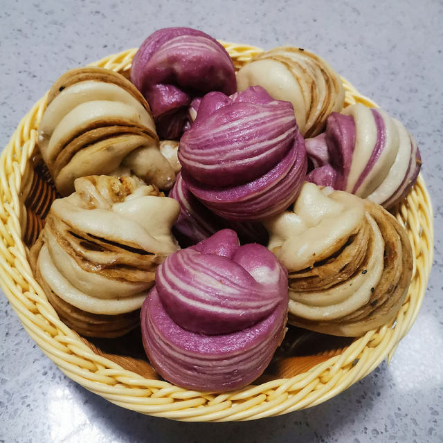 芝麻酱，紫薯花卷