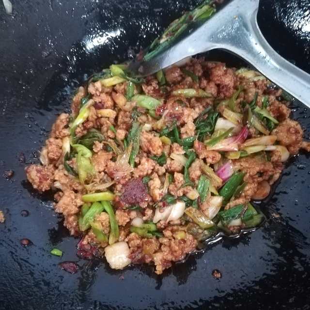 小葱炒肉沫