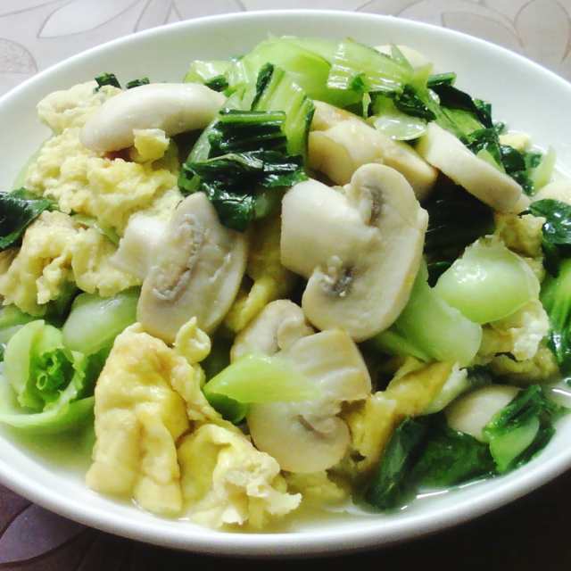 蘑菇鸡蛋炒青菜